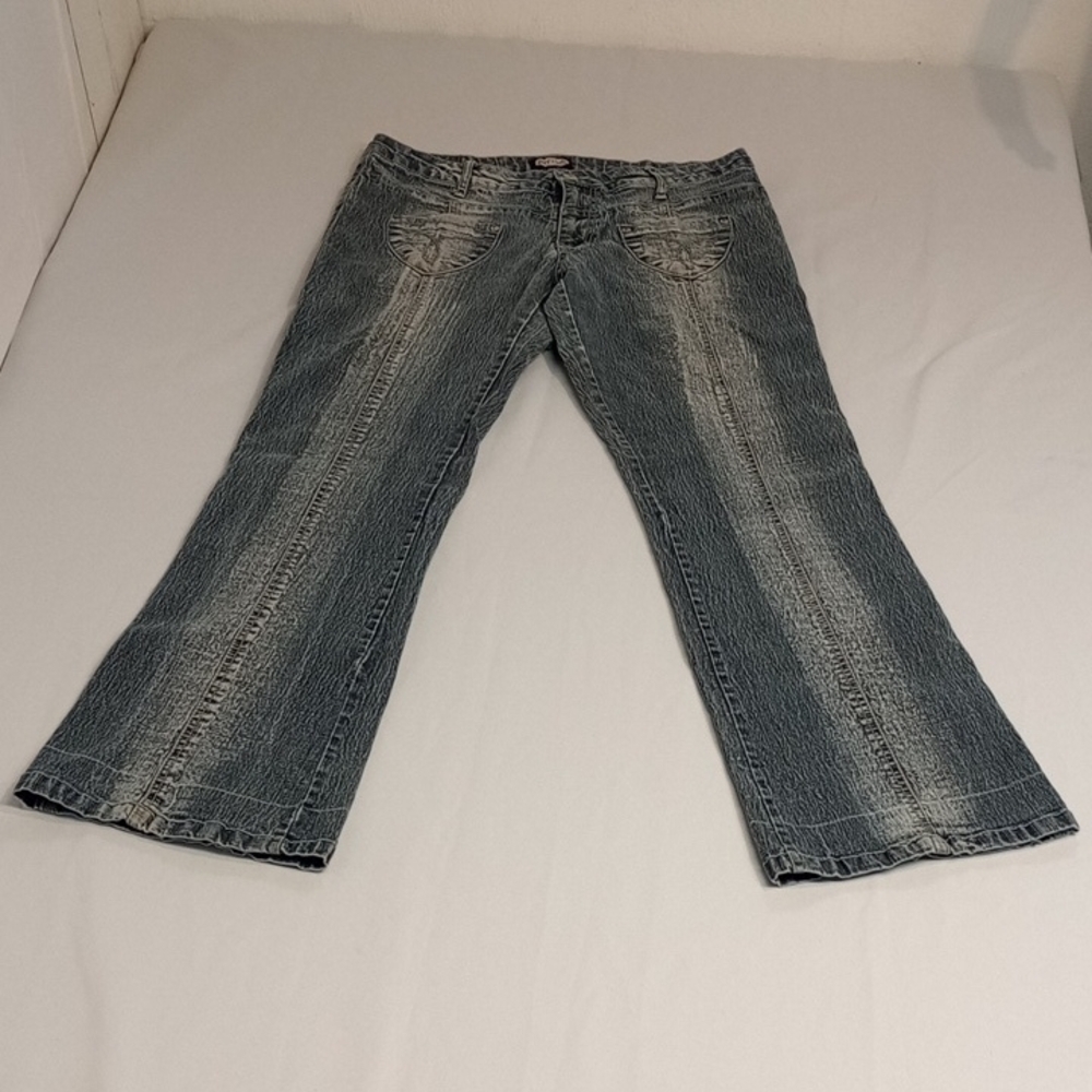 Y2K Zoey Beth Flare Blue Jeans Women's Size 15 Cool Front Pockets Fancy Wash